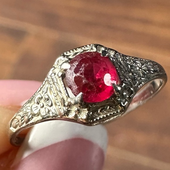 10K White Gold Ruby Gemstone Dainty Ring - Picture 1 of 6